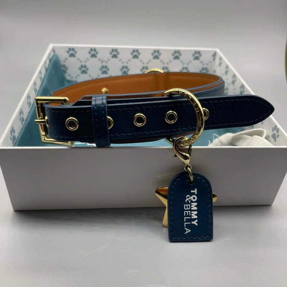 🍄HOST PICK🍄 Tommy & Bella Signature Collection Leather Dog Collar, Blue/Brown, L